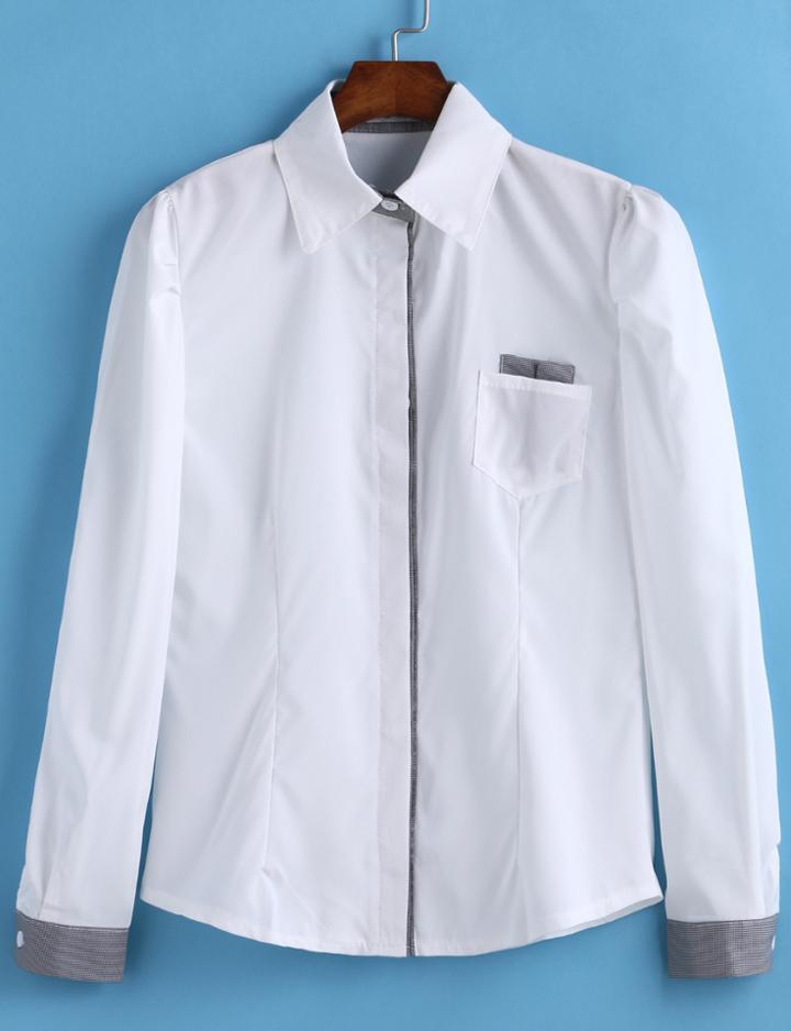 Romwe Lapel With Pocket Slim Blouse