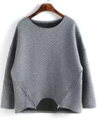 Romwe Diamond Pattern Double Zipper Grey Sweatshirt