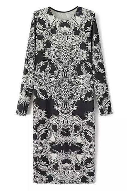 Romwe Retro Floral Print Slim Dress