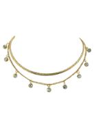 Romwe Gold Crystal Necklace Two Groups