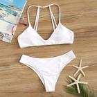 Romwe Strappy Back Top With Stitch Trim Bikini Set