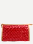 Romwe Red Contrast Trim Hexagon Embossed Makeup Bag