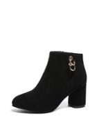 Romwe Side Ring Decorated Block Heeled Ankle Boots