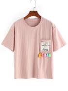 Romwe Vertical Striped Tassel Trimmed Pocket T-shirt