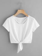 Romwe V Strap Neck Knot Front Crop Tee