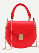 Romwe Studded Handle Saddle Bag With Chain - Red