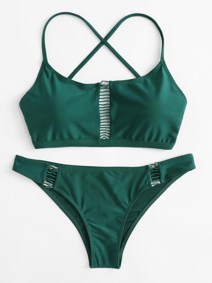 Romwe Ladder Cut Out Cross Back Bikini Set