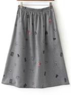 Romwe Black Vertical Striped Printed A Line Skirt