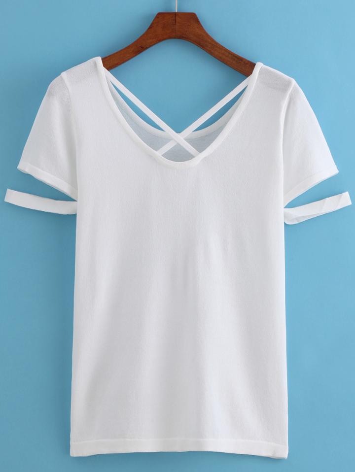 Romwe Crisscross Knit Cut Out Top
