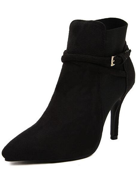 Romwe Black Point Toe Ankle Strap High Heeled Boots