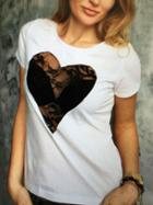 Romwe White Contrast Lace Heart Insert T-shirt
