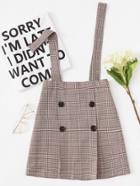 Romwe Double Breasted Checked Pinafore Skirt