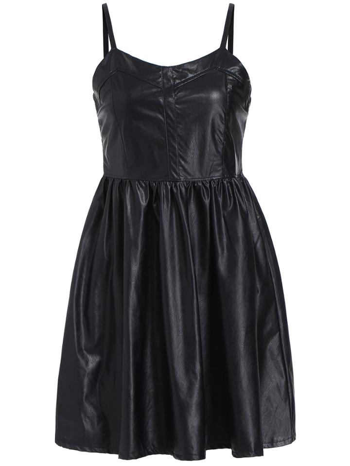 Romwe Spaghetti Strap Pu A-line Dress