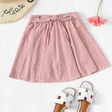 Romwe Self Tie Solid Skirt