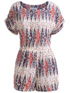 Romwe Short Sleeve Geometric Print Top With Elastic Waist Skirt
