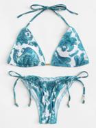 Romwe Paisley Print Self Tie Bikini Set