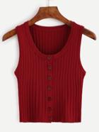 Romwe Burgundy Button Front Ribbed Knit Top