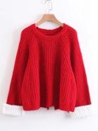 Romwe Contrast Roll Cuff Raglan Sleeve Sweater