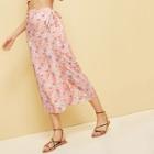 Romwe Floral Print Knot Detail Skirt