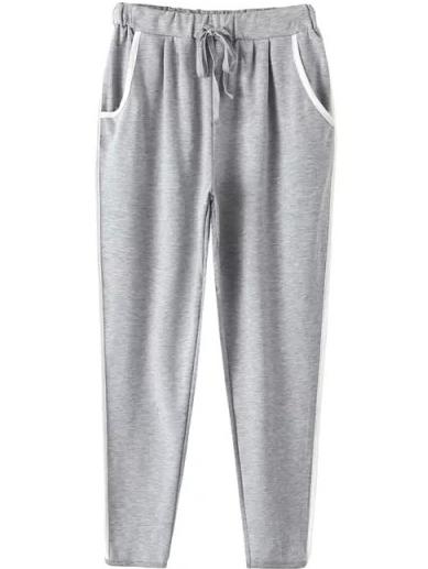 Romwe Drawstring Pockets Grey Pant
