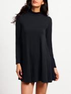 Romwe Black Stand Collar Long Sleeve Loose Dress