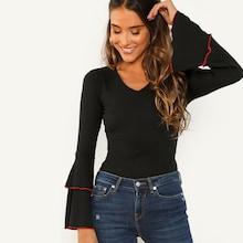 Romwe Layered Ruffle Sleeve Rib-knit Top