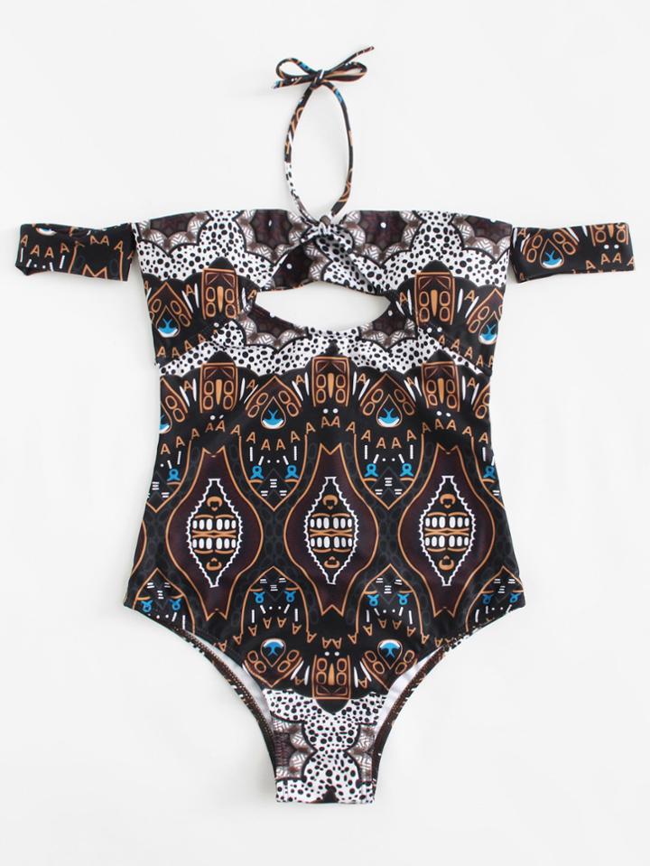Romwe Off The Shoulder Halter Swimsuit