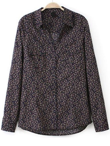 Romwe Vintage Floral Pockets Blouse