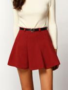 Romwe Flare Red Skirt With Belt