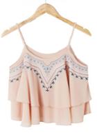 Romwe Spaghetti Strap Embroidered Crop Pale Pink Vest