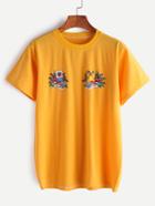 Romwe Yellow Cartoon Print T-shirt
