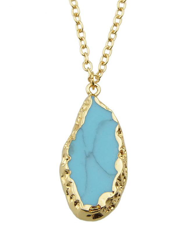 Romwe Blue Stone Pendant Necklace