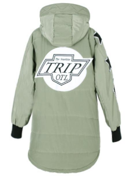 Romwe Hooded Letter Print Zipper Green Coat