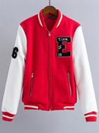 Romwe Red Color Block Patch Baseball Jacket