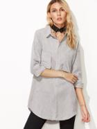 Romwe Light Grey Corduroy Drop Shoulder Pockets Blouse