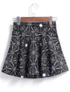 Romwe With Zipper Print Pleated Short
