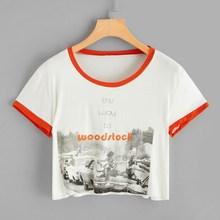 Romwe Cut And Sew Graphic Print Tee