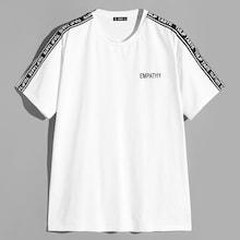 Romwe Guys Lettering Tape Sleeve Embroidery Top