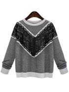 Romwe Round Neck Contrast Lace Sweater