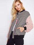 Romwe Fuzzy Sleeve Drop Shoulder Mixed Media Jacket