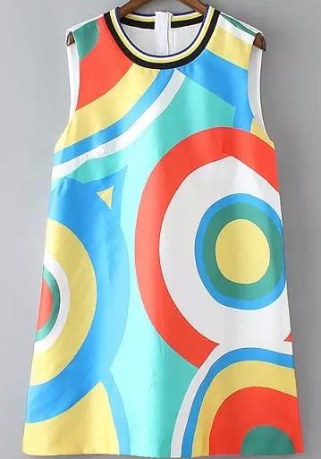 Romwe Back Zipper Geometric Print Blue Dress