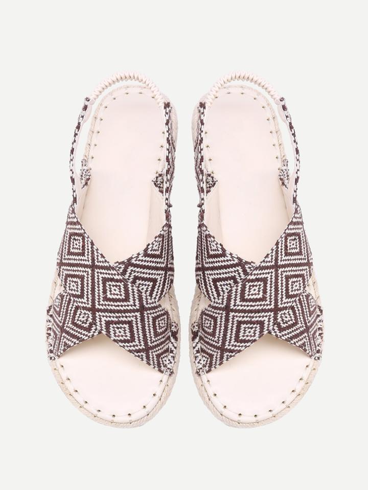 Romwe Geometric Print Woven Flat Sandals