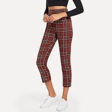 Romwe Plaid High Waist Crop Pants