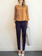 Romwe Dip Hem Brown Top With Plaid Pant