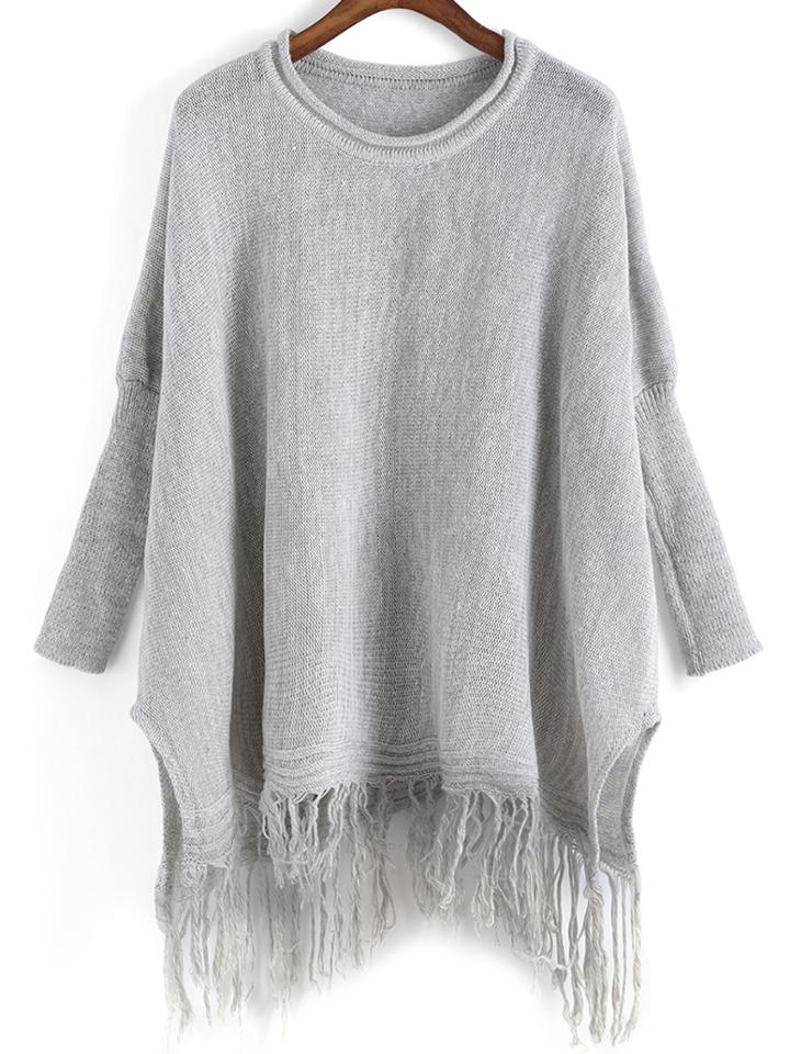 Romwe Tassel Dolman Grey Sweater