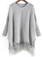 Romwe Tassel Dolman Grey Sweater