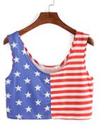 Romwe Stars And Stripes Print Crop Tank Top