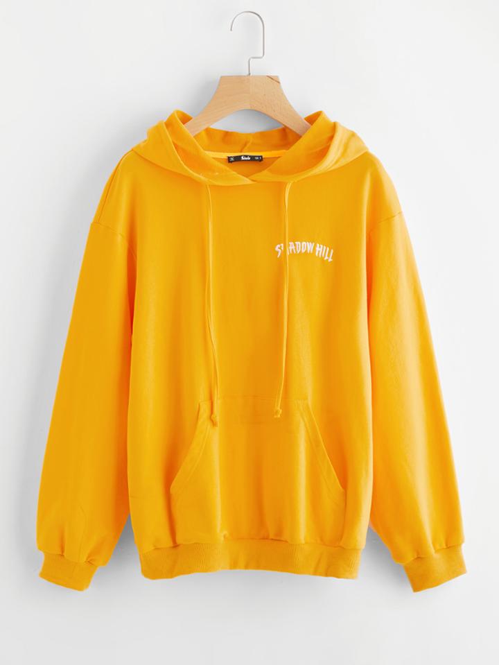 Romwe Letter Embroidery Dropped Shoulder Hoodie