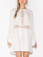 Romwe White Dotted Crochet Insert Buttoned Keyhole Dress
