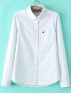 Romwe Lapel Elephant Embroidered White Blouse